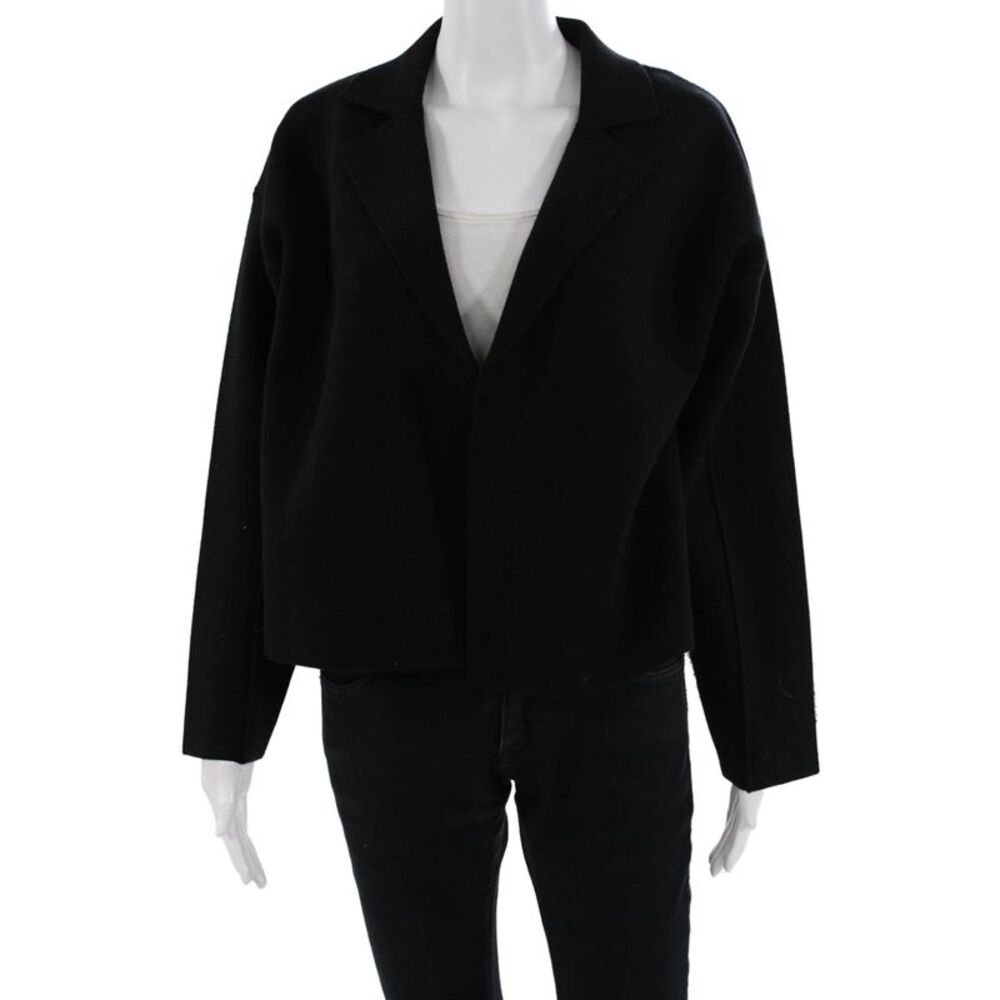 Metric Knits Womens Black Collared Long Sleeve Blazer Size L